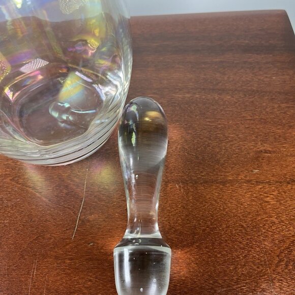 Vintage Iridescent Rainbow Handblown MCM Clear Art Glass Toscany Decanter Genie - Picture 5 of 11